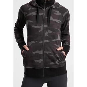 ATHLETA Triumph Printed Camo Full Zip Hoodie Jacket Size Medium M Black Gray